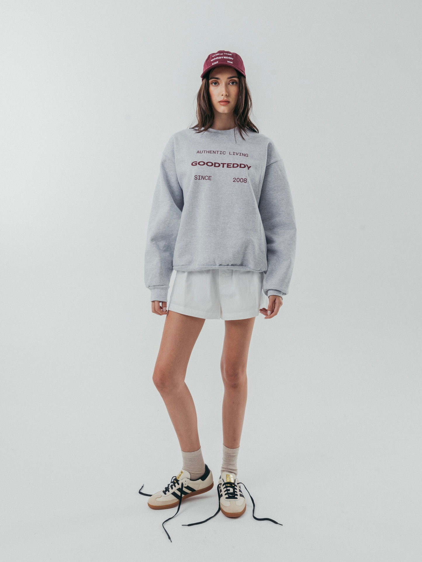 AUTHENTIC LIVING CREWNECK - ASH/MERLOT